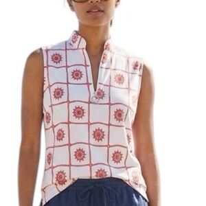 Vintage 50s-70s White Red Nautical wheel Sleeveless  Fisherman mock neck top